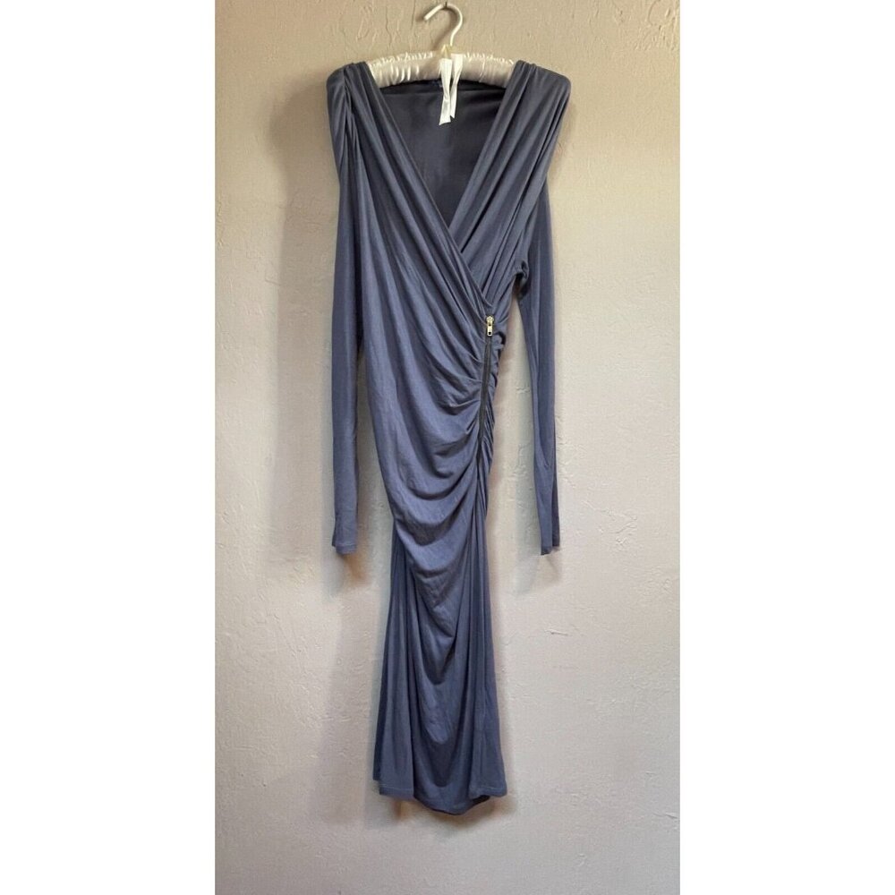 Vivienne Vivienne Tam Womens Long Sleeve Ruched Side Zip Wrap Dress Purple Small